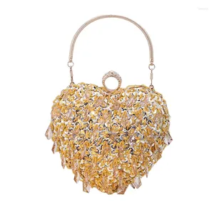 Evening Bags Wholesale Mini Heart Shape Women Purple Red Gold Sequined Beading Handbags Ring Handle Ladies Clutches Shoulder Bag