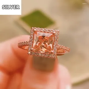 Cluster Rings 925 Anillos Silver Fashion OL Ladies Champagne Diamond Ring Luxury Rose Gold Rhinestone Female Jewelry For Women