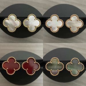 Earring Designer Vintage Four Leaf Clover Charm Stud Earrings Back Mother-of-pearl Stainless Steel Gold Studs Agate for Women Wedding Jewelry Gift s s