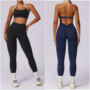 LL-8605 Womens Yoga Outfit Sets Two Pieces Pants Vest Trousers Shorts Excerise Sport Gym Running Long Pant Elastic High Waist Sportwear Suits