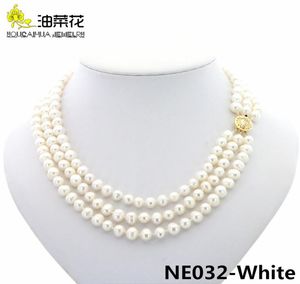 Fashion Charm 3rows 78 mm natürlicher weiße weiße Akya Kultivierte Perlen Halskette Schmuck Gold Knopf Frau Hochzeits Weihnachtsgeschenk AAA 17199967691