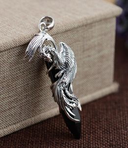 FNJ 925 Silver Phoenix Pendant 100 Pure S925 Solid Thai Silver Natural Black Stone wiselanty dla kobiet Mężczyzn Making 2103193076645