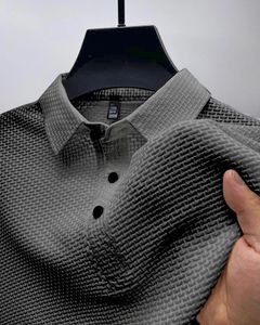 MENS BREACHABLE Monochrome Stretch Ice Silk Polo Shirt Mens Button Lapel Casual High Quality T-Shirt Summer Fashion Trend 240417