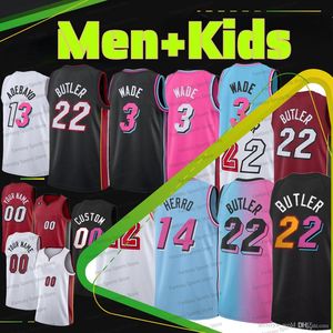 Męskie Jimmy Butler Jersey Dwyane Wade Tyler Herro Kyle Lowry Bam Adebayo koszulki zszyte 3 7 14 22 NOWO