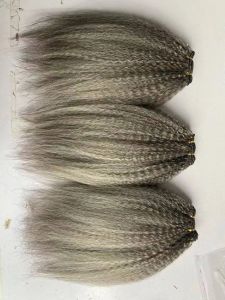 Extensions Salt and pepper silver grey kinki straight hair bundles coarse yaki kinky straight weft weave bundles human hair 100g/pack free sh