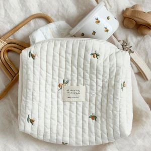 Bags Cute Bear Embroidery Mommy Single Bag Zipper Cotton Baby Diaper Bag Organizer Portable Mother Handbag Outdoor Pram Accessory