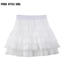 Skirts 2024 White Black Summer Sexy Women High Waist Skirt Dancing Big Swing Tutu Multi-Layer Lace Mesh Cake Short Ladies