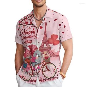 Camisas casuais masculinas 2024 camisa de verão 3d rosa amor imprimido havaiano para homens superdizes de manga curta larga tops de alta qualidade