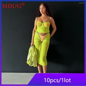 Work Dresses 10sets Bulk Items Wholesale Lots Two Piece Dress Sets Women Sleeveless Halter Top Skirts Matching Mesh Suits Sexy Y2K M13387