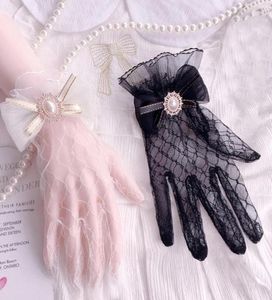 Fünf Finger Handschuhe Frauen Spitzen Damen Weiß Handgelenk Large Bogenknoten Ehe Handschuh Party Cosplay Accessoires Short Tulle3781287