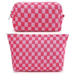 Kosmetiktaschen 2 PCs Make -up -Beutel Große karierte rosa Kapazität Leinwand Reisen Toilettenorganisator Süßes Pinsel Ästhetik a