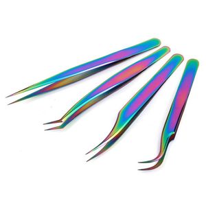 Gökkuşağı renk kirpikler uzatma cımbız kıvıran antistatik paslanmaz çelik kavisli uç klips hacim için hacim grafti5151338