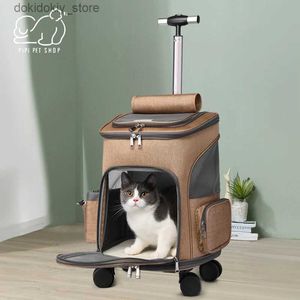 Cat Carriers Crates Houses Pet Travel Carrier Backpack for Dos Cats Puppy Removable Rollin Wheels Mesh Ventilation Window Storae Pockets Supplies L49