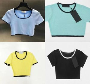 Women039s Knits T Shirt Front Letter Classic Short Blue Crop Top Sleeve Round Collar Polo Shirt Cotton9862897