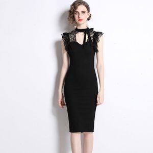 Summer Womens Clothing Elegant Sexig spets Slim Fit Slimming Backless Mid Length Sheath Dress