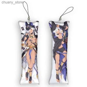 Keychains colhedores 4x12cmgenshin impacto Dakimakura Mini Anime Game Cosplay Cosplay 2 lateral pingente de travesseiro pequeno Bolsa de chaveiro de chaveiro Y240417