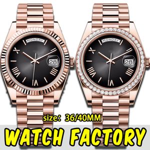 Mens Watch Designer Saatler Yüksek kaliteli gündüz AAA Top Gül Altın Elmas Yüzük 40/36mm Otomatik Mekanik Saat 904L Paslanmaz Çelik Safir Su Geçirmez Kutu