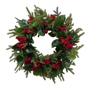 Flores decorativas Christmas Wreath Door Decoração da casa pendurada com frutas vermelhas folhas verdes para a parede Ano da varanda do jardim Janela