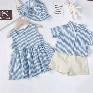 Irmão e irmã Terno Kids Lattice Set Boys Gentleman Senhores Princess Dress Vestido Criança de Festa de Família Clothing Roupos de Família 240403