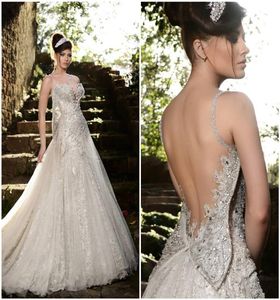 Wysokiej jakości sukienka ślubna Ellie Saab 2015 formalna długość podłogi Backless Sexy