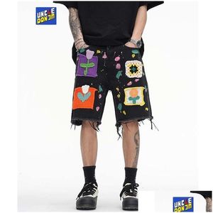 Men'S Jeans Mens Iti Denim Shorts Pahes Flower Men Vibe Style Baggy Streetwear Cargo Pants Y2K For Uni Drop Delivery Apparel Clothing Dhvkc