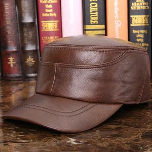 Bollkåpor Male Leather Hat Men's Baseball Cap Autumn and Winter Outdoor Warm Young Man Cattle toppade B-7279