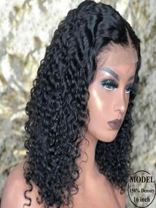 Malaysian Jerry Curly Short Bob Spitze Frontes menschliches Haar Perücken vorgezogen für schwarze Frauen glühlos 13x4 tiefe Welle Frontalperücke Remy3647630