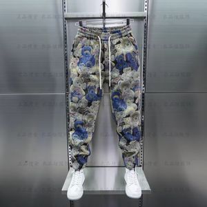 Outono novo urso jacquard calça casual esportes de moda masculina sweatpantes de pé pequeno tendem tudo com calças Haren soltas