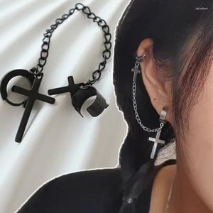 Stud Küpe Punk Çapraz Kolye Tassel Gotik Paslanmaz Çelik Zincir Çift Kulaklık Toka Sarkla Mücevher Halkası Küpe