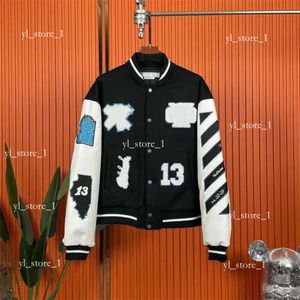 off whitejacket Luxury Jacket Offs Autumn and Winter Sonoff Coat Male and Female Lovers Heavy Industry Embroidered Wool Spliced Leather Sleeve Bomber off white