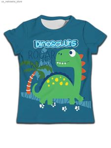 Tシャツ子供の少年恐竜プリントTシャツ夏の子供たちスポーツ半袖漫画服の女の子トップOネックTシャツQ240418