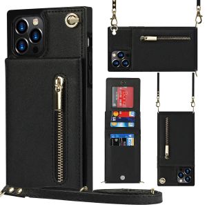 Stoßdicht von Telefonhüllen für iPhone 14 13 12 11 Pro Max X X X XR 7 8 Plus Hautgefühl PU Leder Cross-Body-Schutzhülle mit Reißverschlussmünze P P.