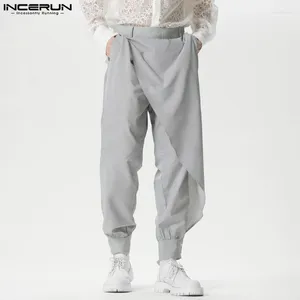 Men's Pants INCERUN 2024 American Style Pantalons Striped Patchwork Design Long Casual Personality Male Wide Leg Trousers S-5XL
