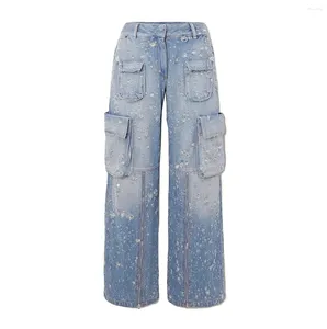 Women's Jeans Blue 2024 Work Clothes Women High Waist Pants Design Loose Ripped Trousers