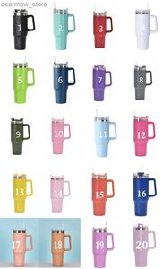 Vattenflaska oss Stock 40oz Hot Pink Stains Steel Tumbrs Mugs Cups Handlock Straws Big Capacity Beer Water Botts Outdoor Camping Mugs 906