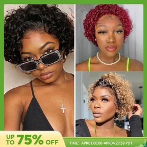 Pixie Cut Wigs Haishort Curly Curly Front Human Hair Wigs для женщин, бразильская вода, боб парик 13x1 Прозрачные кружевные парики 240409