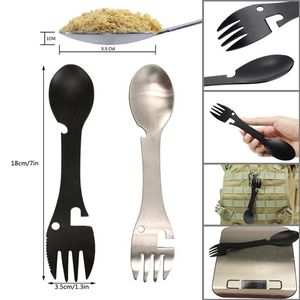 Outdoor Survival Tools 5 in 1 Camping Multi-functional EDC Kit Practical Fork Knife Spoon Bottle/Can Opener