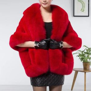 Kadın ceketleri kalınlaşmış sahte kürk şal düz renkli cape ceket gevşek fit kış düğün gelin ziyafet için