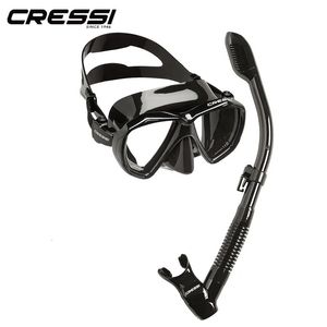 Cressi Diving Mask Swimming Snorkling Set Dry Snorkel Silicone kjol Tempererad glaslins för vuxna Ranger 240410