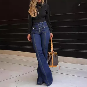 Kvinnors jeans med hög midja bootcut byxor stilfulla hög midja utblåst nederkant med smala passform med flera fickor solida för streetwear