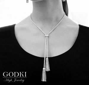 Godki Design Zirconia Long Tassel Pendant Necklace for Women Partywedding Cstar Yashow Jewelry Coat Sweater Chain 2011042935241