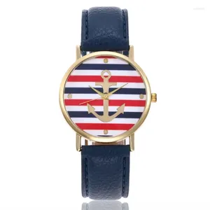 Orologi da polso anchor di barche di moda orologio da donna in pelle orologio di Ginevra Stripe casual donna orologio femminile relogio femminino