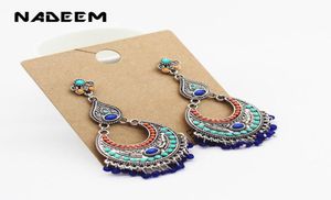 Antik silverfärg Boho Multi Color Pärlor Gypsy Tribal Drop Earrings For Women Vintage Beads Tassel Earring Jewelry7381416