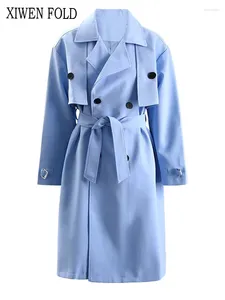 Damengrabenmäntel Xiwen Blue Gürtel unregelmäßige große Größe Frauen Langarm Windbreaker Mode Tide Frühling Herbst 2024 xf1901