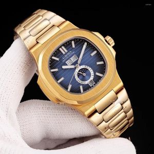 Zegarek luksusowe zegarek męskie automatyczne wiatrowe zegarki mechaniczne zegarki Silver Gold Black Blue Moonphase Kalendarz Dok.