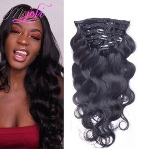 9a grau 100 clipe de onda corporal virgem em extensões de cabelo humano ondulado 1028 polegadas Indian Virgin Clip em extensões de cabelo 140g Human Hair 8239329