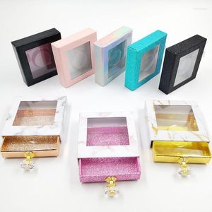Falska ögonfransar grossist Crystal Handle 40 Set/Lot Packing Box For Eyelash Package Paper Color Carton With Pray 25mm