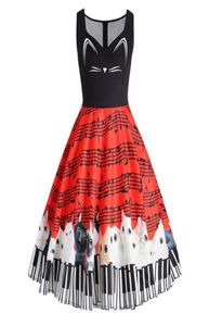 Womail Womens Cat Musical Note Printing Sleeveless Party Dress Vintage Lace Kneelength Dress Gift Feb 6 Drop Ship3603718