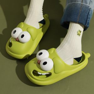 Big eyed dog slippers cute cartoon home for women in summer indoor anti slip thick soles with a sense of stepping on feces and fun to wear on the head