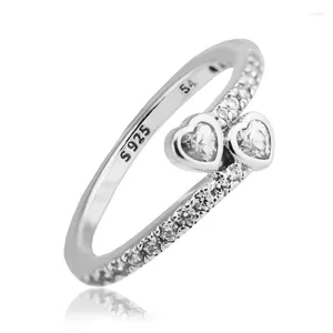 Cluster Rings Ring Forever Hearts Silver With Clear CZ For Women Anel Masculino 925 Jewelry Sterling Wedding